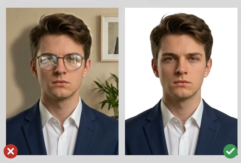 Glasses glare in a passport photo