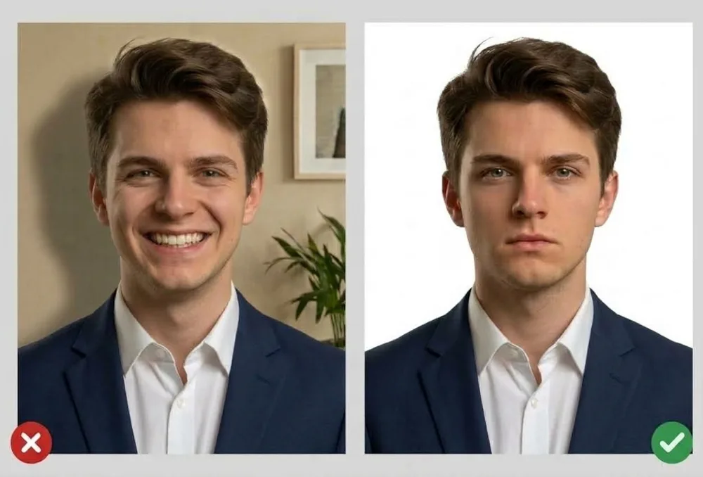 Smiling, open mouth, or closed eyes in a passport photo