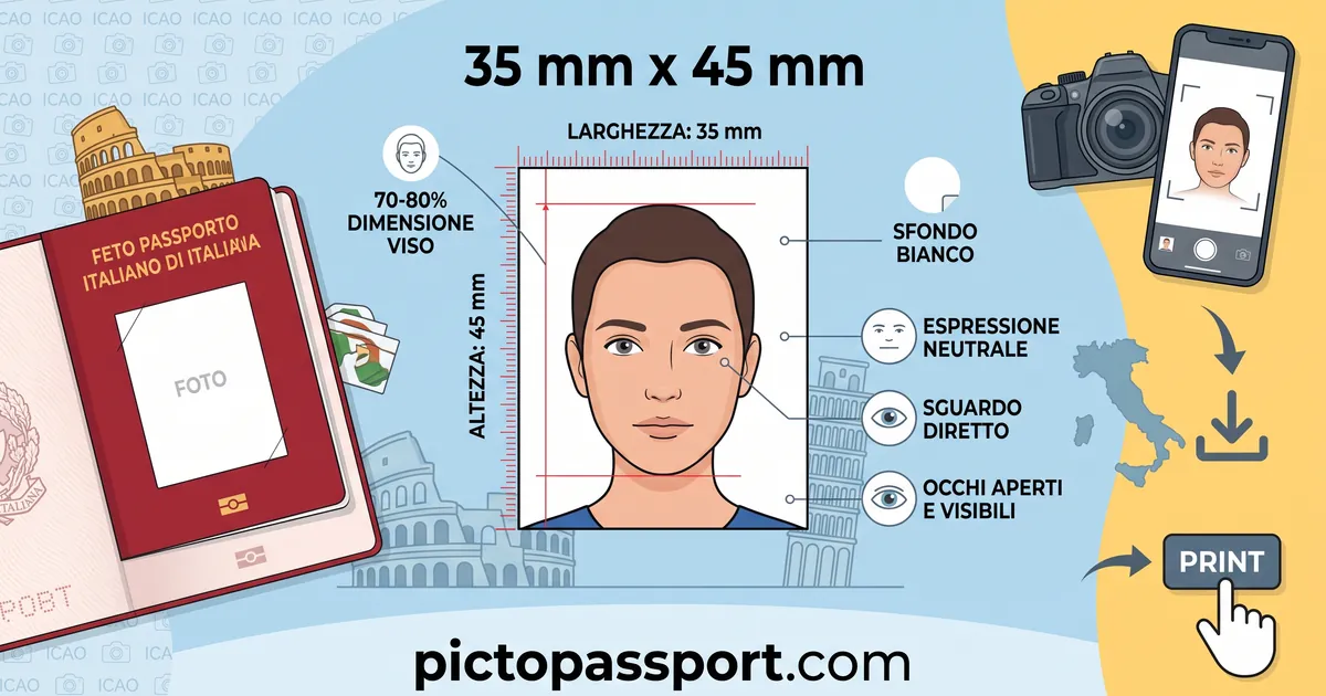 Italy passport photo requirements — official size, background, and pose guide
