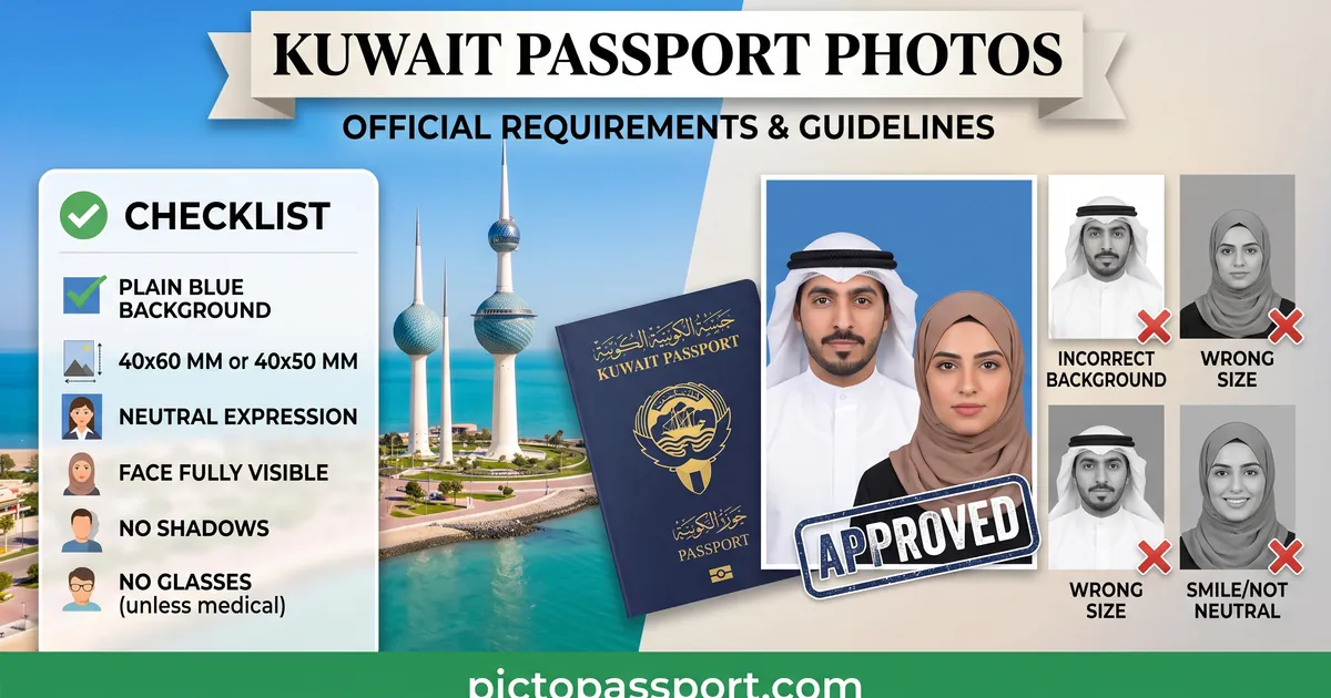 Kuwait passport photo requirements — official size, background, and pose guide