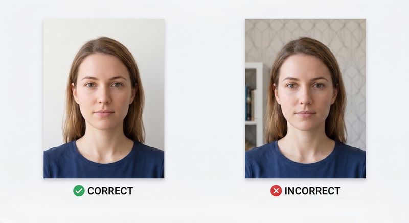 Correct passport photo background: plain white with no shadows